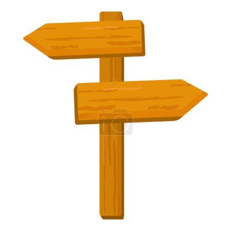 Cartoon wooden directional signpost with blank wood board and arrows for navigation and pathfinding illustration