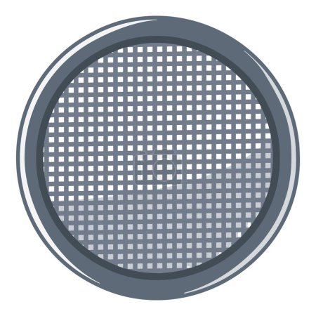 Round metal sieve illustration for kitchen utensil, cooking tool, and food preparation with fine mesh strainer and stainless steel material in vector graphic design