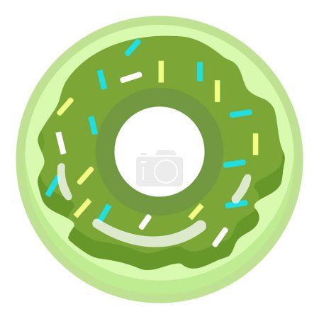 Vector illustration of a green frosted donut with colorful sprinkles, isolated on white background