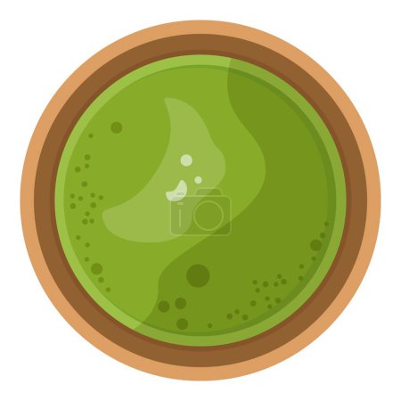 Topview illustration of a magical green potion in a wooden bowl, ideal for fantasy themes