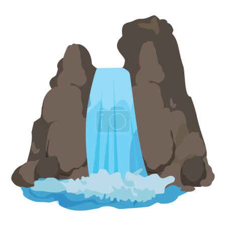 Tranquil cartoon waterfall scenery illustration with cascading stream and rock formations in a natural landscape environment
