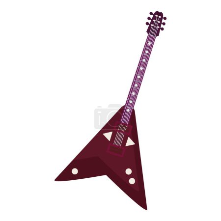 Gráfico vectorial de una elegante guitarra voladora v eléctrica púrpura sobre un fondo blanco