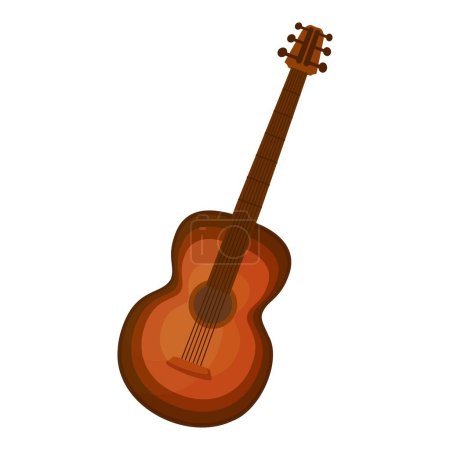 Detaillierte klassische Akustikgitarrenillustration in Vektorgrafik mit braunem Holzdesign und stilisierter Silhouette, isoliert auf weißem Hintergrund