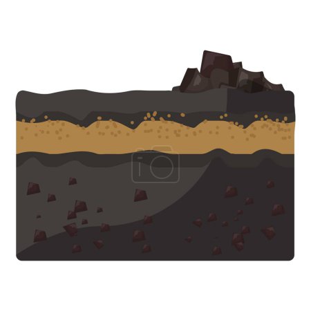 Digital illustration of a slice of layered chocolate cake with chunks of chocolate