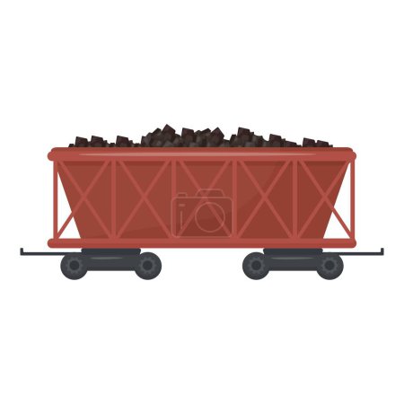 Illustration for Flat design vector of a red coal mine cart filled with coal, isolated on a white background - Royalty Free Image