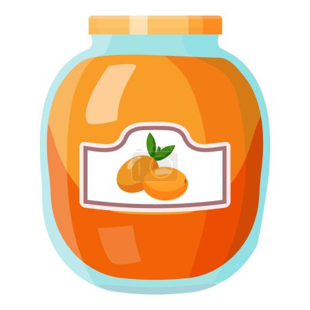 Colorful illustration of a jar of apricot jam with a label and fruit image