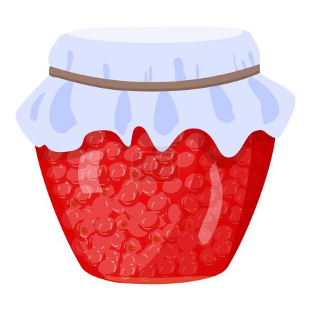 Digital illustration of a vibrant red raspberry jam in a glass jar with a fabric cover