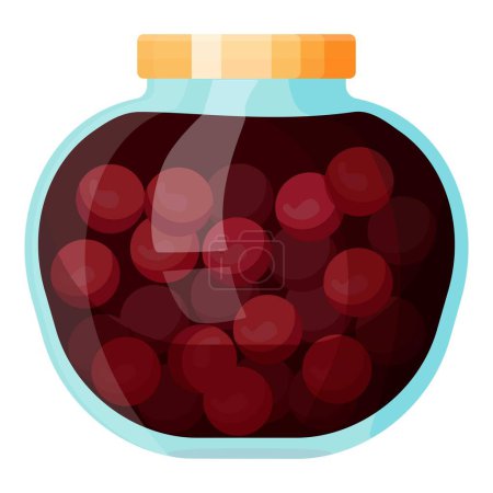 Illustration for Colorful vector illustration of a jar filled with cherry jam, isolated on white - Royalty Free Image