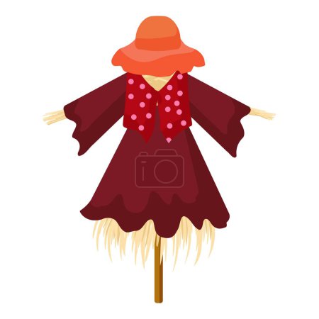 Ilustración de Colorido gráfico vectorial de un espantapájaros caprichoso con un vestido rojo y un sombrero - Imagen libre de derechos