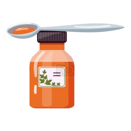 Illustration of a cute medicine bottle with a spoon, ideal for healthcare and pediatric themes