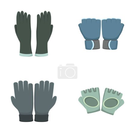 icônes de gants mis vecteur de dessin animé. Gant pour différents sports. Equipements sportifs
