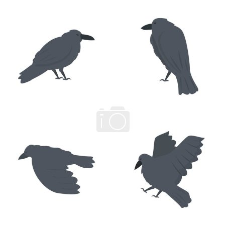 Illustration for Black raven icons set cartoon vector. Cute cartoon raven. Bird, animal - Royalty Free Image