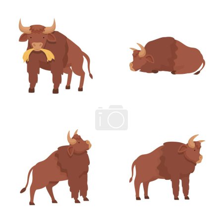 Illustration for American bison icons set cartoon vector. Huge bison animal. Wild nature - Royalty Free Image