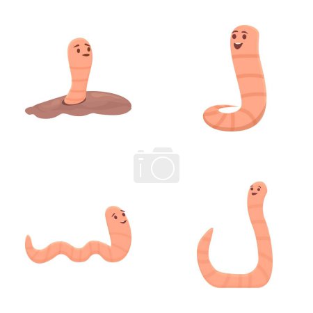 Illustration for Worm icons set cartoon vector. Amusing adorable earthworm. Insect, nature - Royalty Free Image