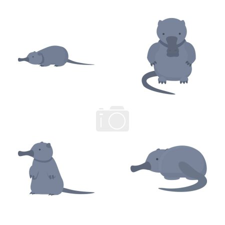 Desman-Symbole setzen Cartoon-Vektor. Säugetier aus der Familie der Maulwürfe. Wildtier