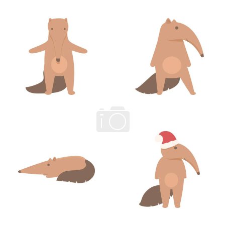 Giant anteater icons set cartoon vector. Cute funny anteater character. Wild nature