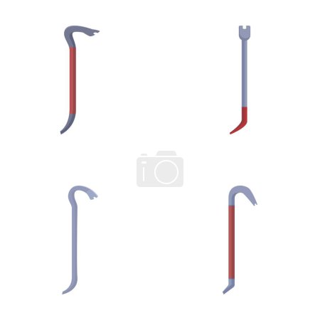 Four different crowbars illustrated in a flat design style isolated on a white background