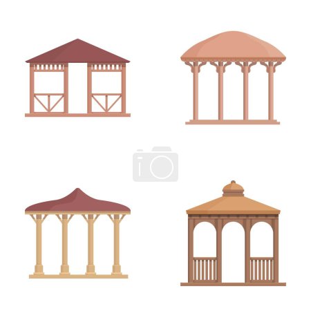 Collection of four flat design gazebos, perfect for landscape architecture concepts