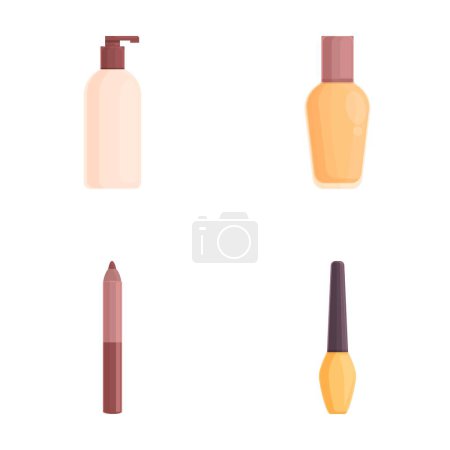Elegant and detailed cosmetics collection vector set for skincare and makeup industry with beauty products, stylish packaging, and personal grooming items illustrations in isolated white background