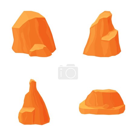 Ilustración de cuatro rocas estilo caricatura, ideal para el diseño de juegos o material educativo