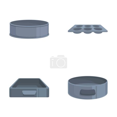 Collection of four gray baking pans in flat design isolated on white background