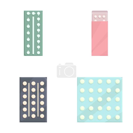 Vector illustration of four medication blister packs in a clean, modern flat design style