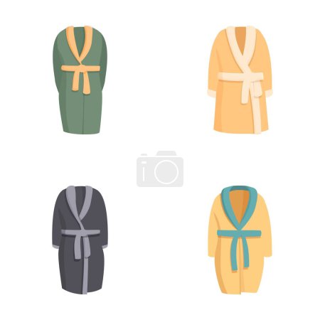Collection of four cozy bathrobe graphics in various colors, perfect for spa or leisure themes
