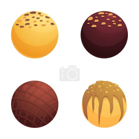 Illustration von vier verschiedenen Gourmet-Schokoladentrüffeln im Vektorstil