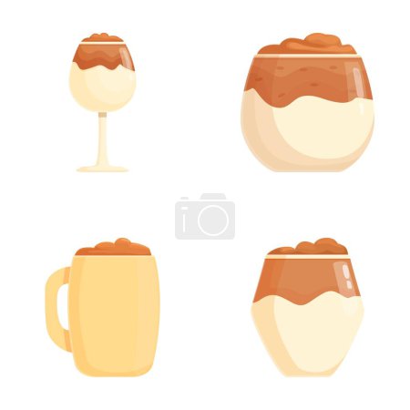 Collection of four cute pudding illustrations in various dessert cups