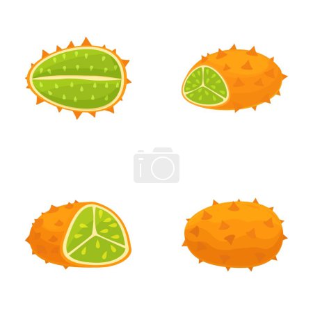 Vector set of exotic citrus fruits, whole and sliced, isolated on white