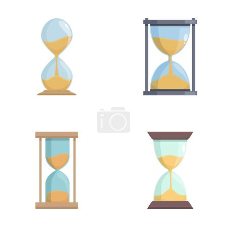 Colección vintage de iconos de reloj de arena con varios símbolos de gestión del tiempo en diseño plano simple sobre fondo blanco