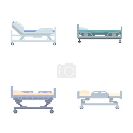 Vector illustrations of four different types of hospital beds, isolated on a white background