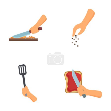 Vector illustration set of kitchen utensils for cooking, preparation, and baking with spatula, knife, pepper, seasoning, cutting, bread, and more in simple and handy graphic design