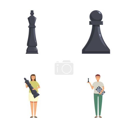 Vektor-Illustration von Schachfiguren und Comicfiguren mit Hobbys