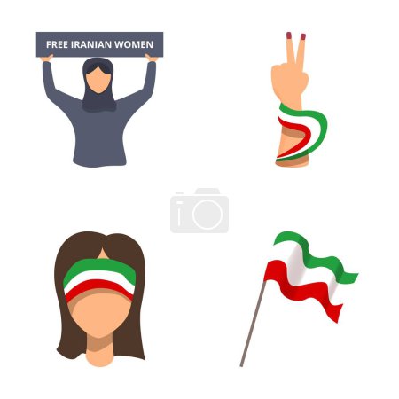 Illustration for Collection of illustrations showing solidarity with iranian womens rights movement - Royalty Free Image
