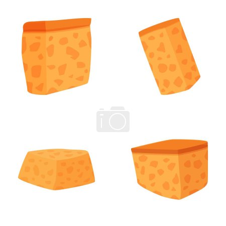 Four different angles of cheddar cheese illustrations, isolated on white
