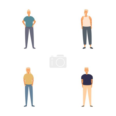 Collection diversifiée de personnages masculins seniors dans un ensemble vectoriel d'illustration de vêtements décontractés représentant des personnes âgées positives et heureuses souriantes et confiantes dans différentes tenues et modes de vie