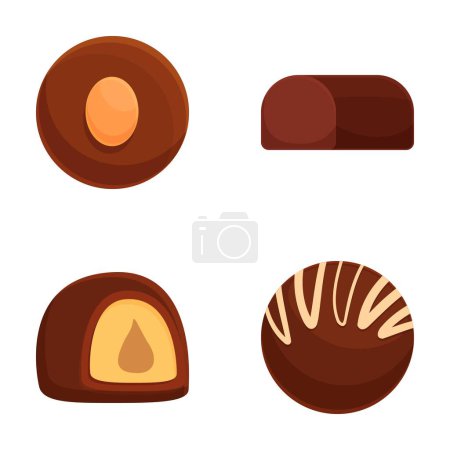 Ilustración de Diversas ilustraciones de caramelos de chocolate en formato vectorial para arte digital y diseño gráfico con una variedad de deliciosos chocolates. Dulces. Y confitería. Incluyendo los bombones. Trufas. Pralinés - Imagen libre de derechos