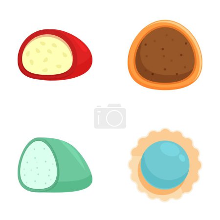 Téléchargez les illustrations : Quatre illustrations numériques colorées de biscuits sucrés et de bonbons assortis - en licence libre de droit