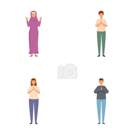 Illustration set featuring four people with different gestures and attires expressing various emotions