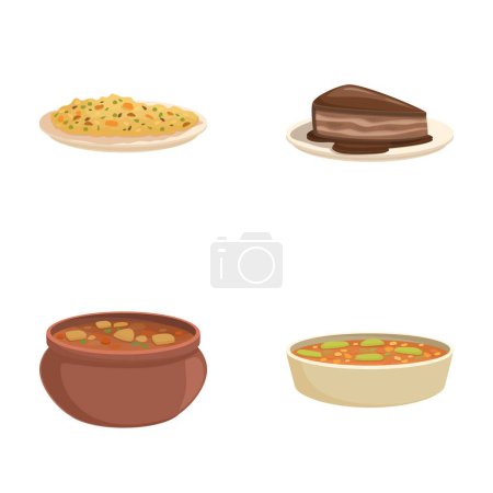 Assorted dishes clipart collection, vector illustrations of culinary graphics and international cuisine for digital download and printable kitchen trends