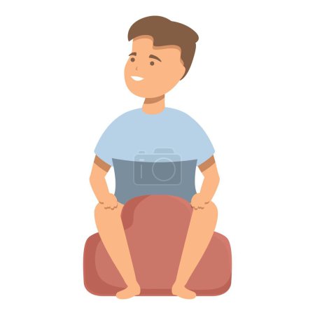 Illustration of a happy young boy casually sitting on a comfy red bean bag