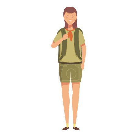 Illustration d'une jeune chef scout souriante en uniforme faisant un geste de salut