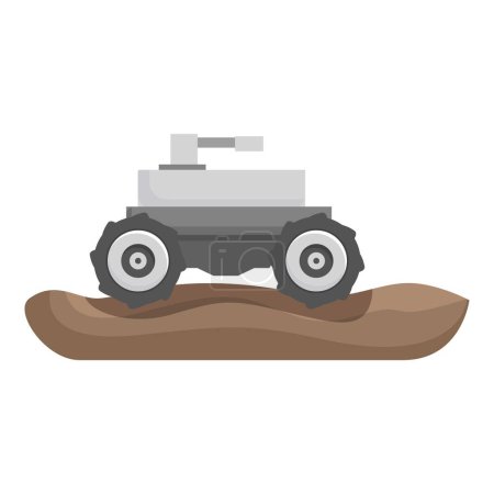 Digital illustration of a cartoon mars rover exploring the brown martian terrain
