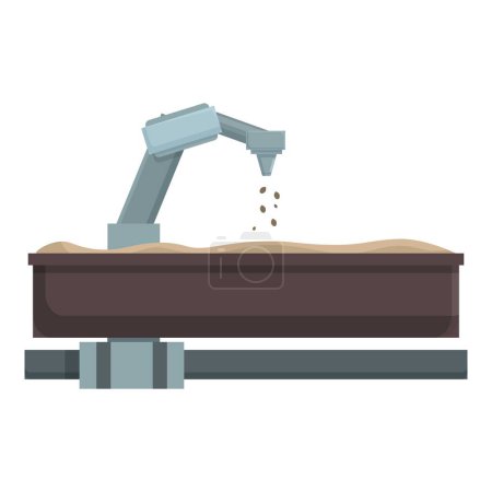Cartoon of an automated robotic arm sanding a wooden surface, depicting machinery work