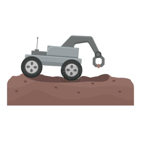 Vector graphic of a stylized lunar rover exploring the surface of the moon, isolated on white