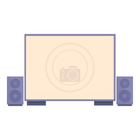 Flachbild-Vektordarstellung eines Heimkino-Setups mit großem Bildschirm und Lautsprechern