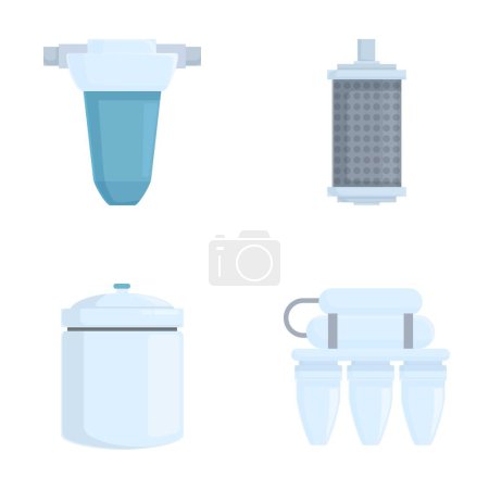Iconos de filtración de agua vectorial con purificación. Filtros. Y dispositivos limpios para el diseño del filtro de agua potable. Salud. Y sistema de tratamiento de higiene. Equipo de purificación