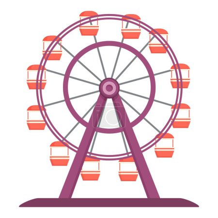 Illustration vibrante et colorée de la roue ferris dans la conception graphique vectorielle pour parc d'attractions. Carnaval. Et loisirs de foire avec le thème orange et violet