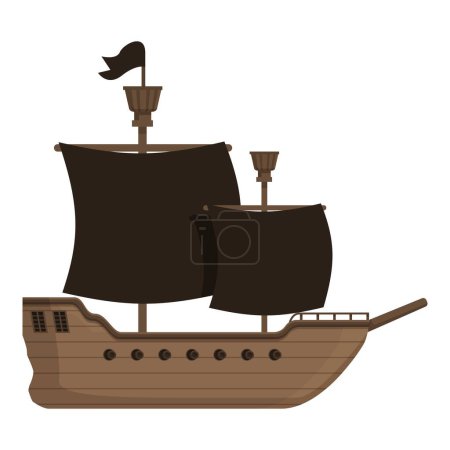 Ilustración vectorial de un barco pirata estilizado con velas negras, aislado en blanco